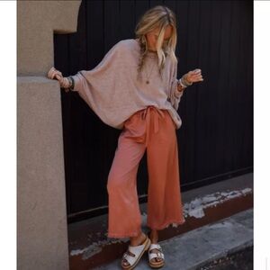 Three Bird Nest Womens Wide Leg Pants Size Medium Fringe Boho Lagenlook Crop